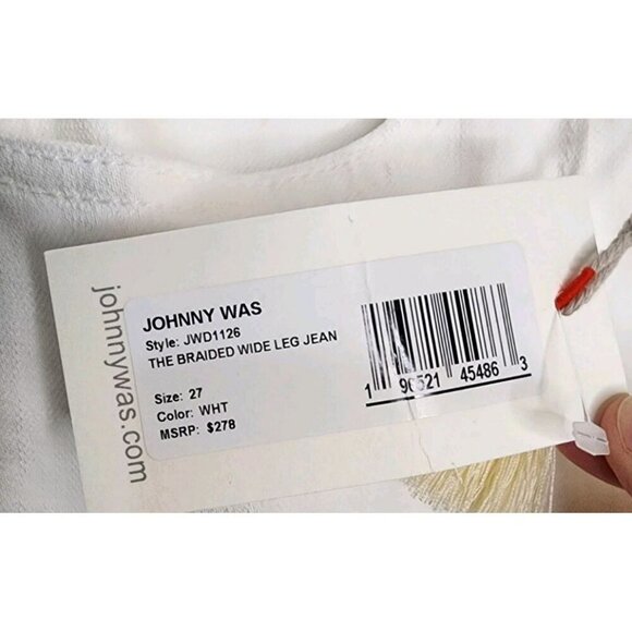 Johnny Was Size 27 The Braided Wide Leg High Rise Stretch Jean White $278 NWT - Picture 6 of 7